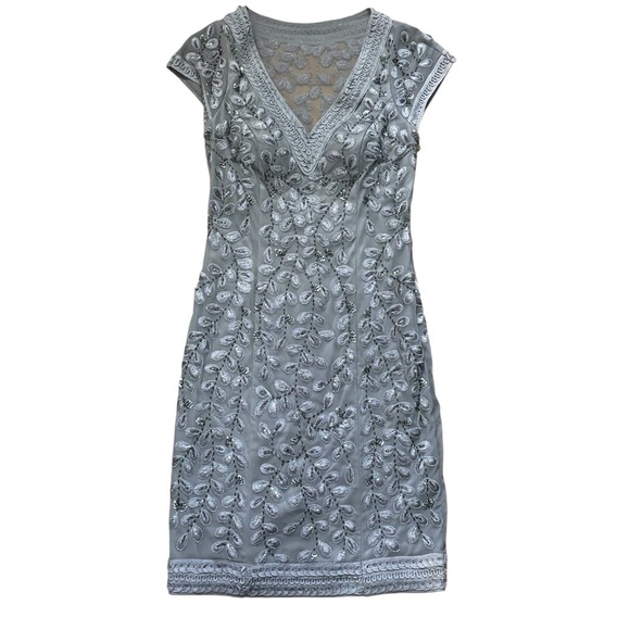Sue Wong Nocturne Beaded Cocktail Dress New Tags Size 4 Silver Gray Vintage - Picture 1 of 6
